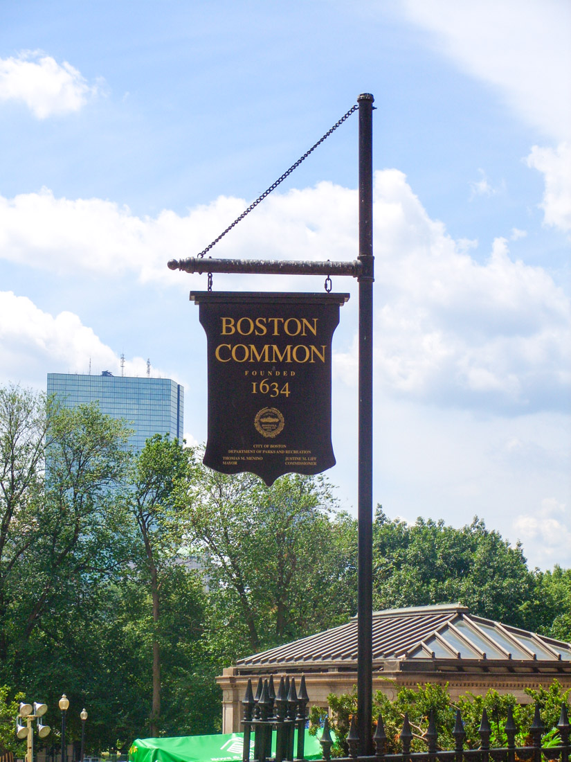 Boston Common sign with blue sky