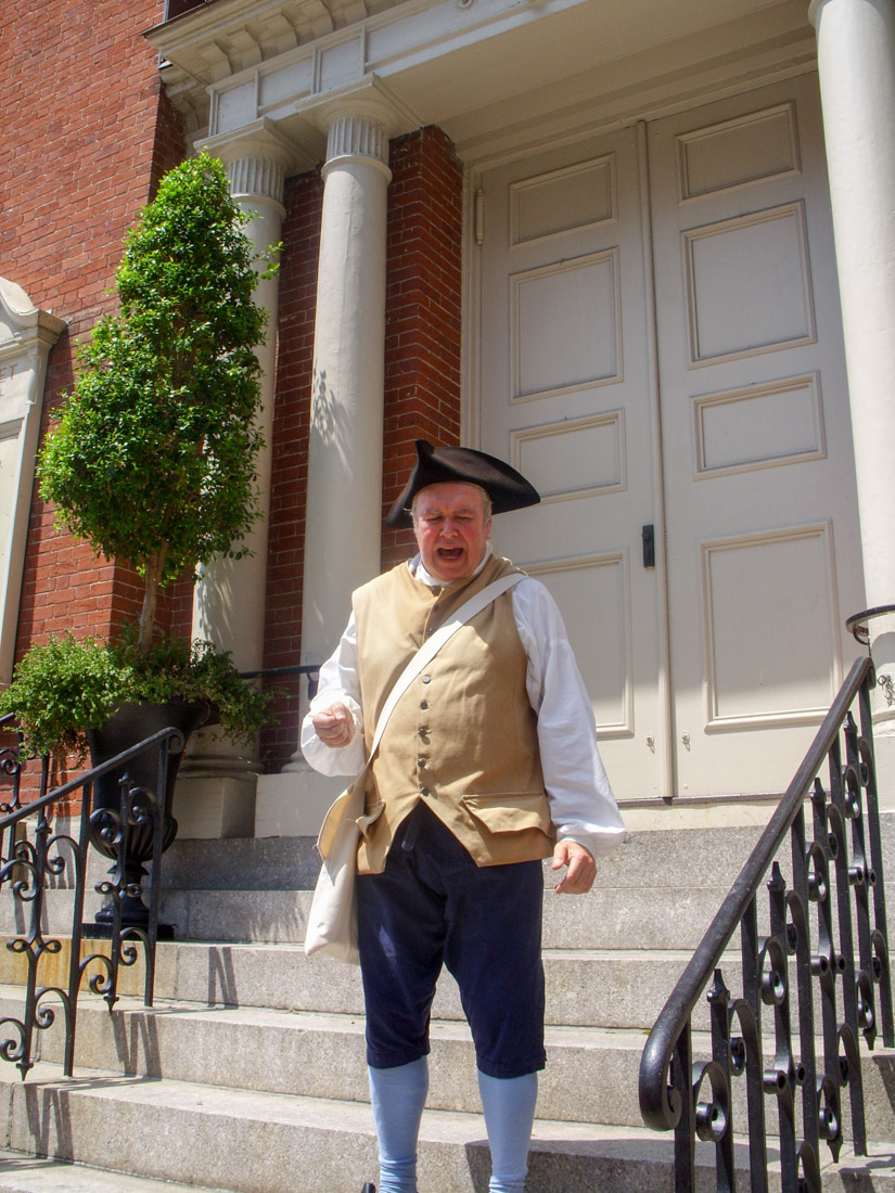 Tour guide dressed in colonial costume in Boston