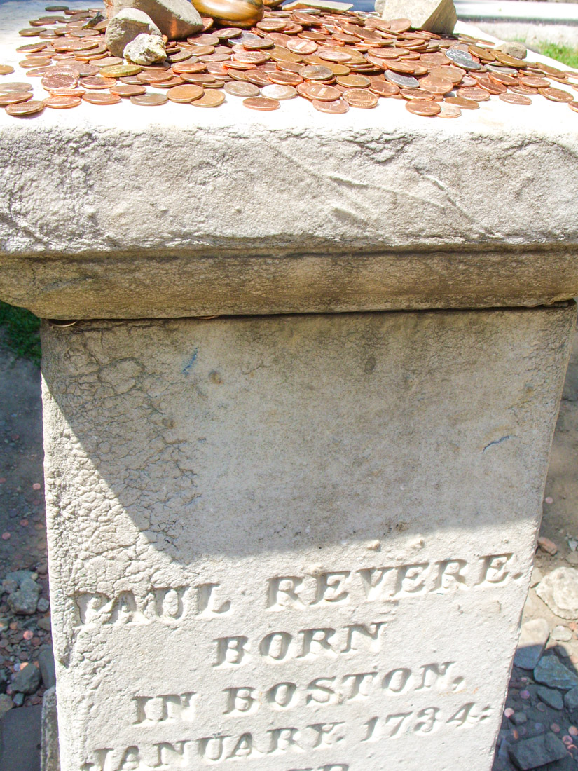 Paul Revere was born in Boston plinth with coins