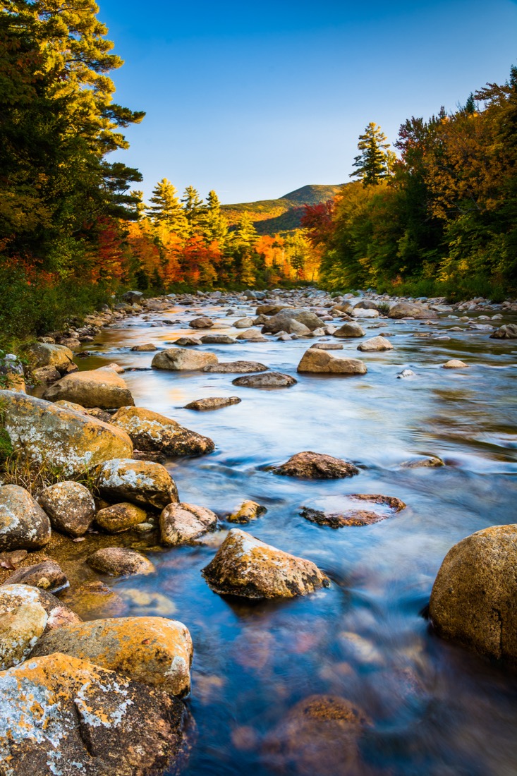 Autumn color along the Swift River, along the Kancamagus Highway in White Mountain National Forest, New Hampshire.