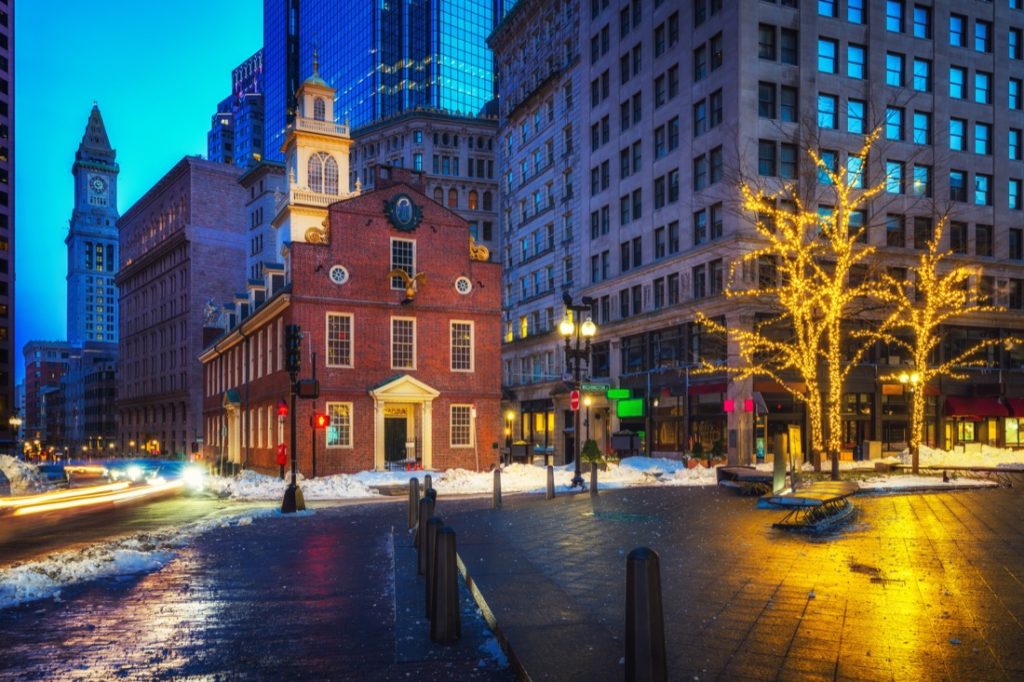 Boston old state house at night