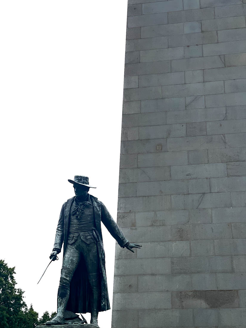 Bunker Hill Monument with statue in Boston Massachusetts