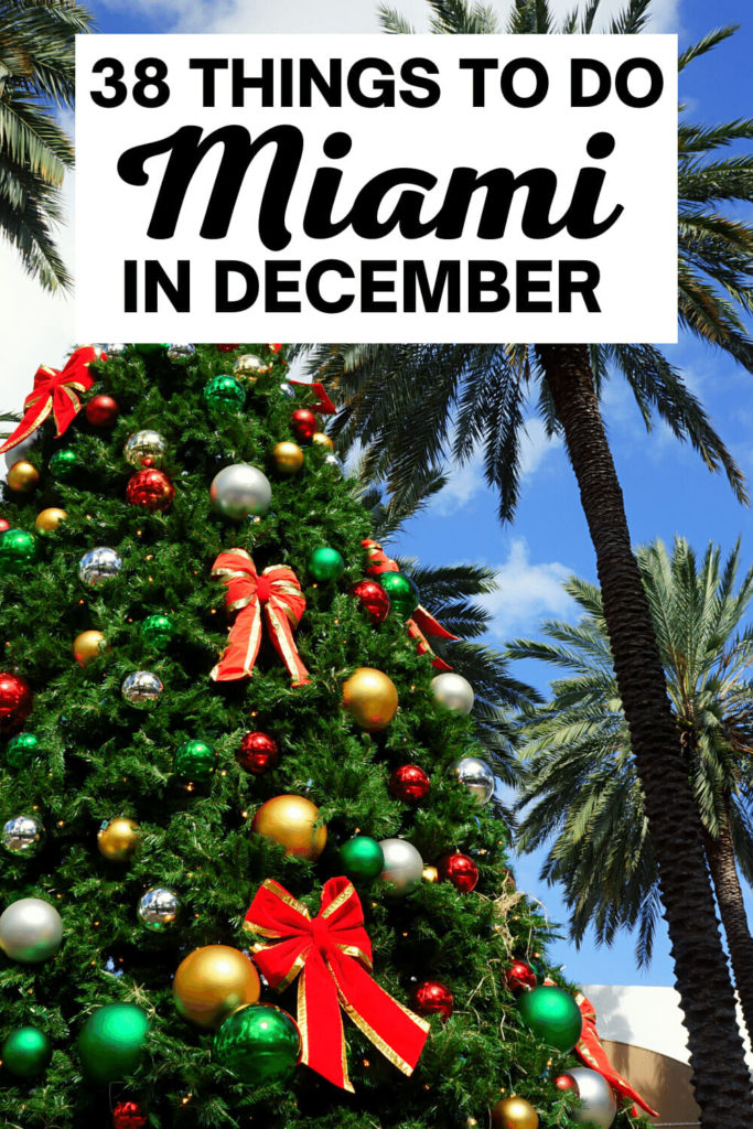 Text: 38 things to do in Miami in December. Image: Christmas tree and palm tree