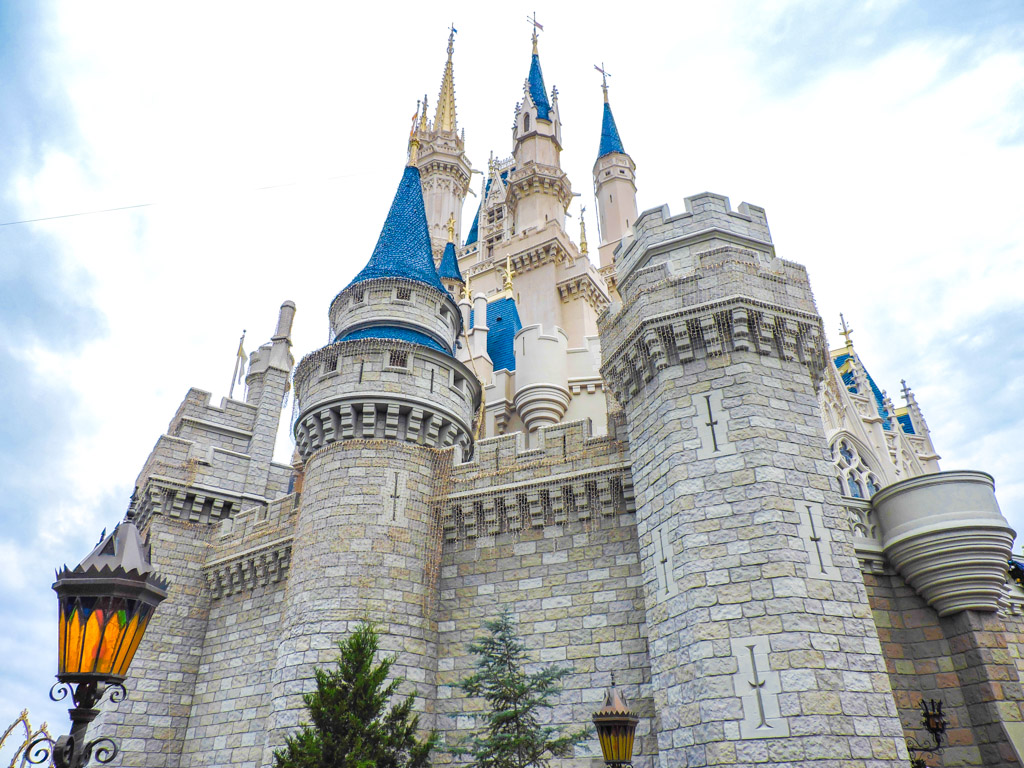 Disney Castle with blue spires at Disneyworld in Orlando