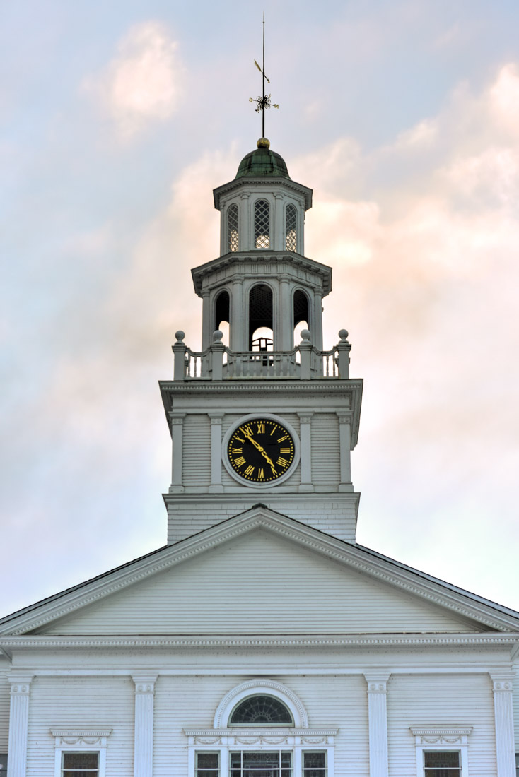 First Congregational Church white steeple - Woodstock, Vermont.