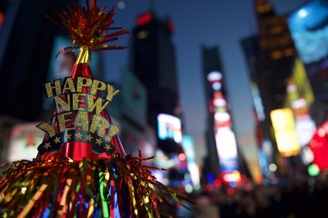 Happy New Year with background of buildings in Times Square
