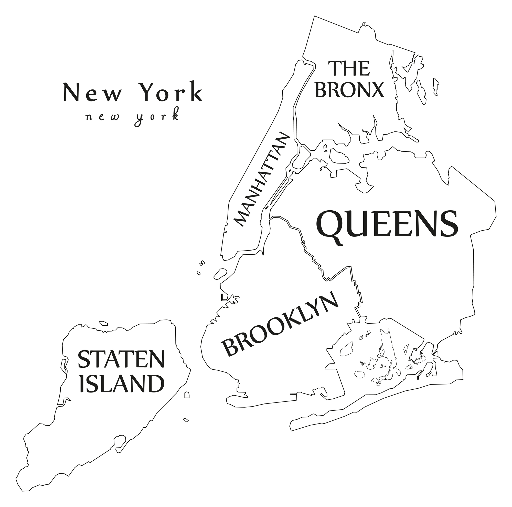 Modern City Map - New York city of the USA with boroughs