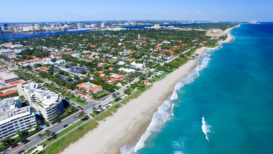 Aerial coastline view of Palm Beach Florida.