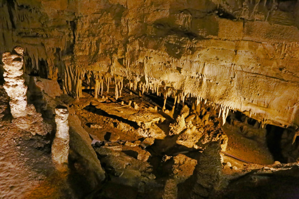 Stalag tights hang down at Mammoth Cave National Park. Kentucky