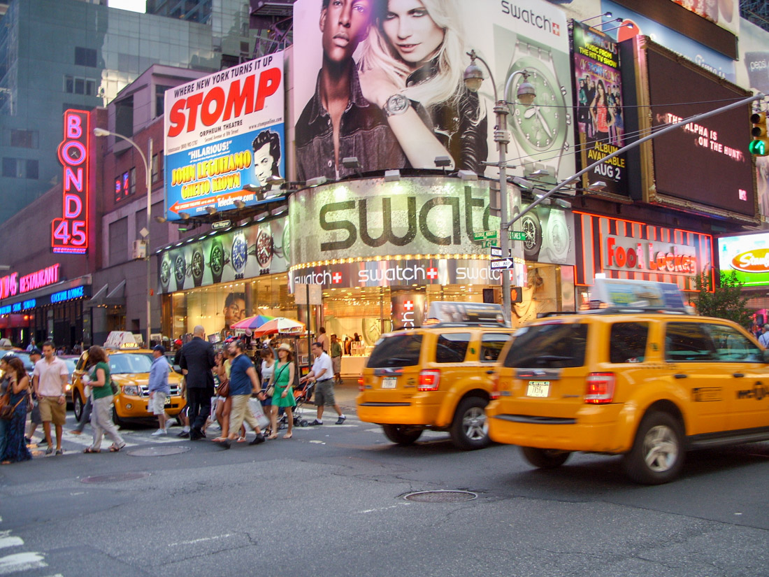 Billboards and taxis in Times Square