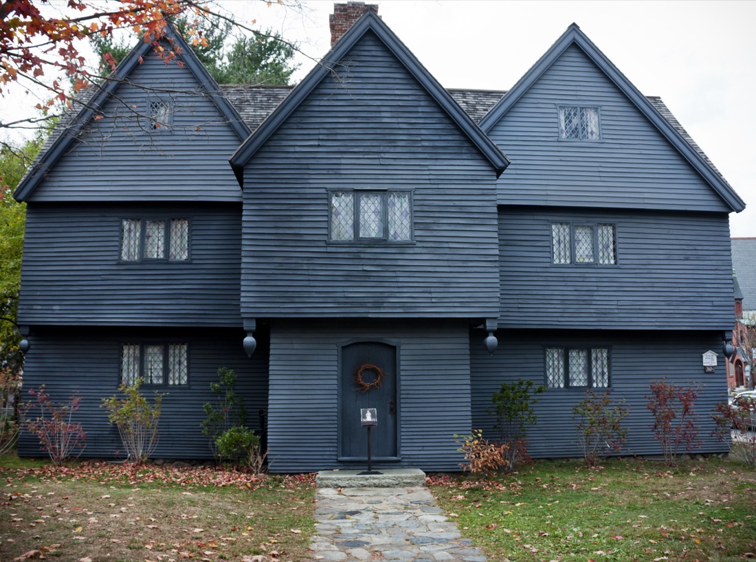 Three roofed, black Witch House aka Corwin House in Salem