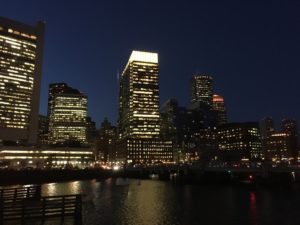 Boston Massachusetts skyline at night