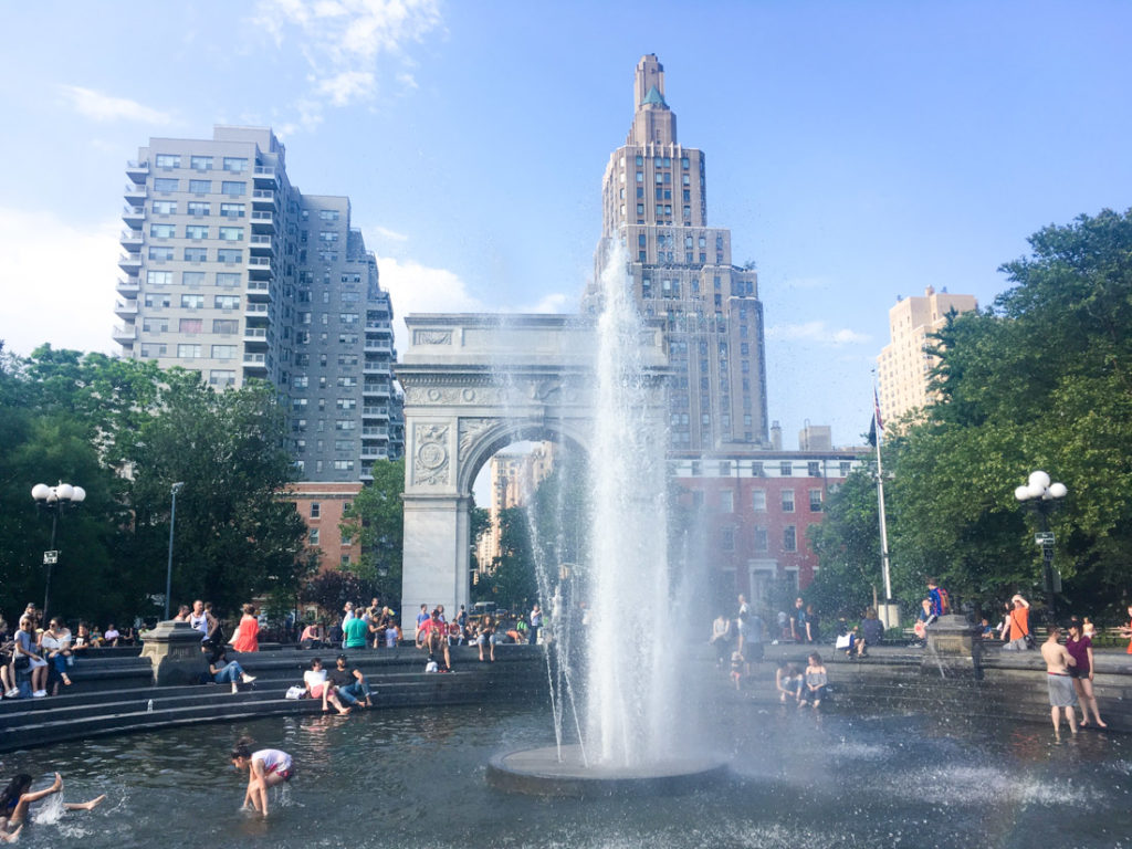 Washington Square Park fountain in flow
