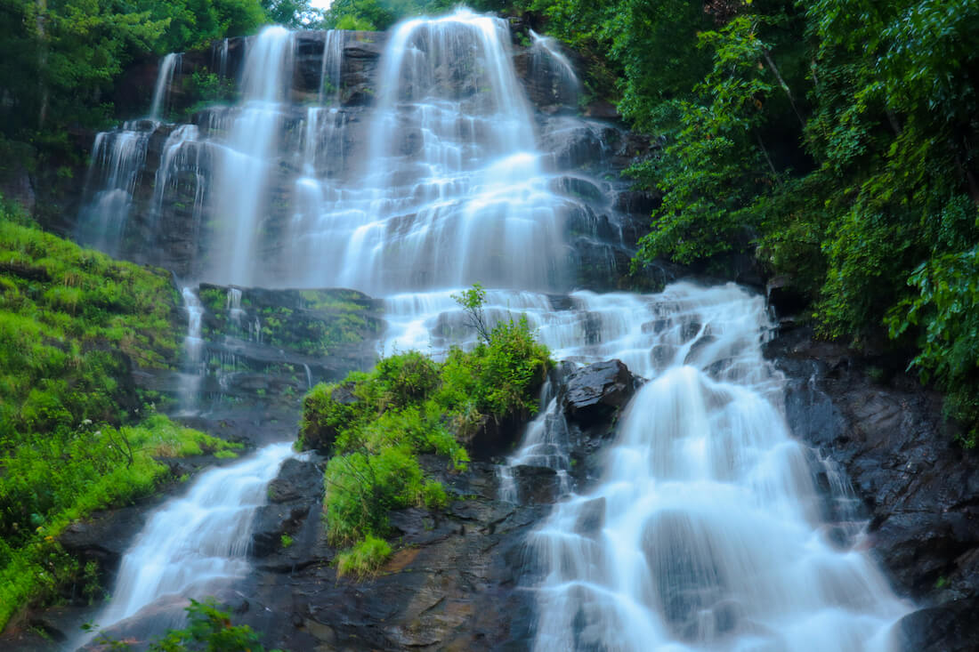 Long exposure view of the upper falls in Amicalola State Park near Dawsonville, Georgia
