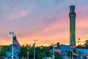 Pilgrim Monument and Provincetown during sunset Provincetown, Massachusetts