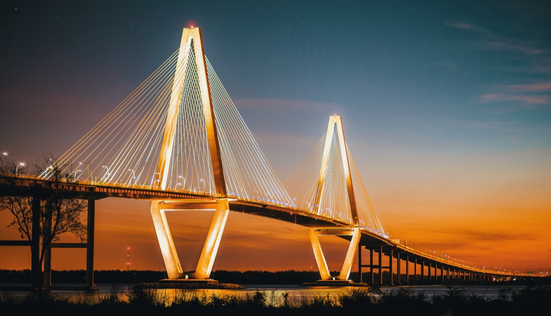 Intense sunset at Cooper River Bridge Charleston