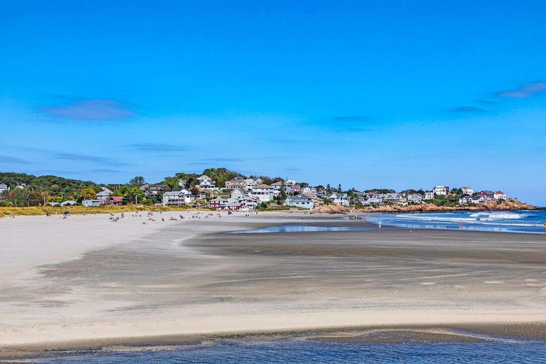 View of Good Harbor Beach in Gloucester near Boston Massachusetts on a bright sunny day