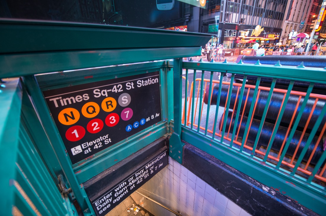 Times Square Entrance subway station at night