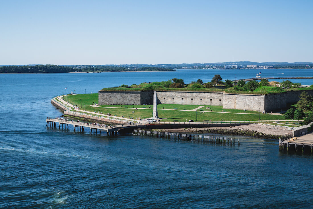 View of Fort Independence on Castle Island in Boston from across the water