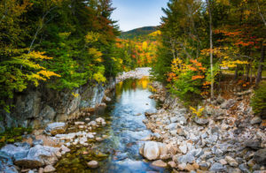 Autumn color and the Swift River at Rocky Gorge, on the Kancamagus Highway in New Hampshire