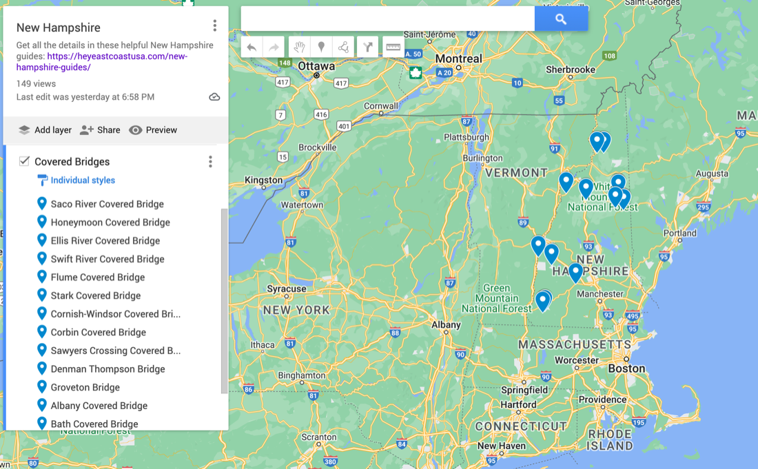 Map of NH covered bridges