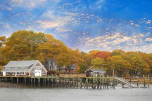 Portland Maine bayfront homes with fall colors