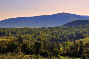 Scenic mountain views with trees and farmlands in Williamstown, MA