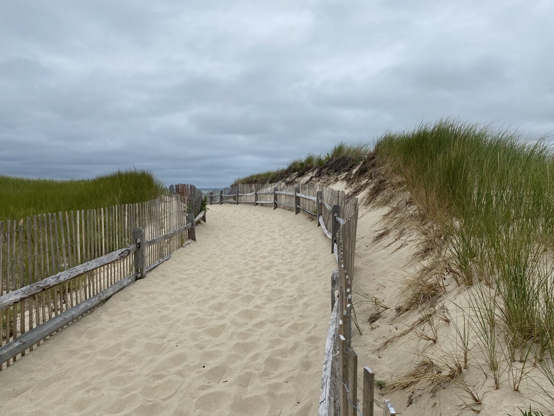 Entry walkway at Crosby Landing Beach in Brewster Massachusetts on Cape Cod
