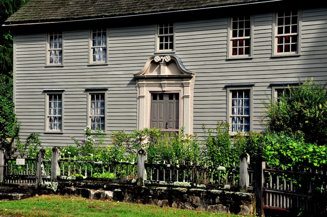 Close-up of the 1742 Mission House in Stockbridge Massachusetts