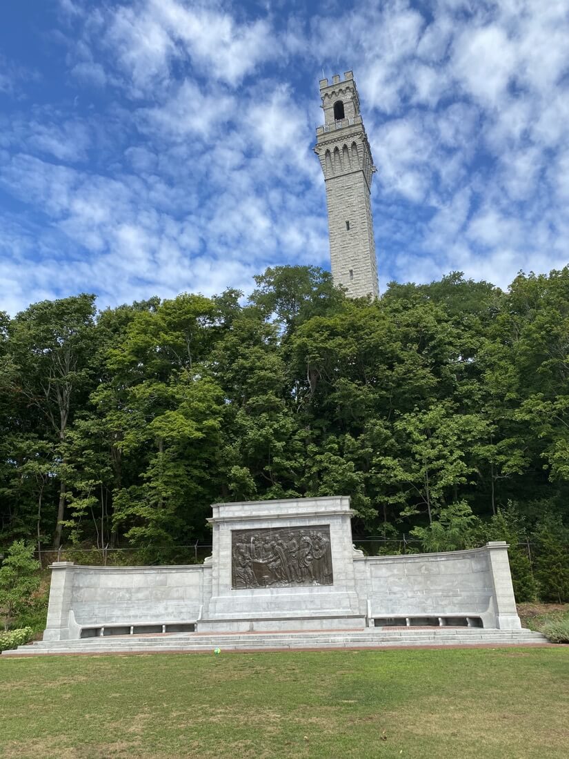View of Pilgrim Monument over the relief in Provincetown Massachusetts