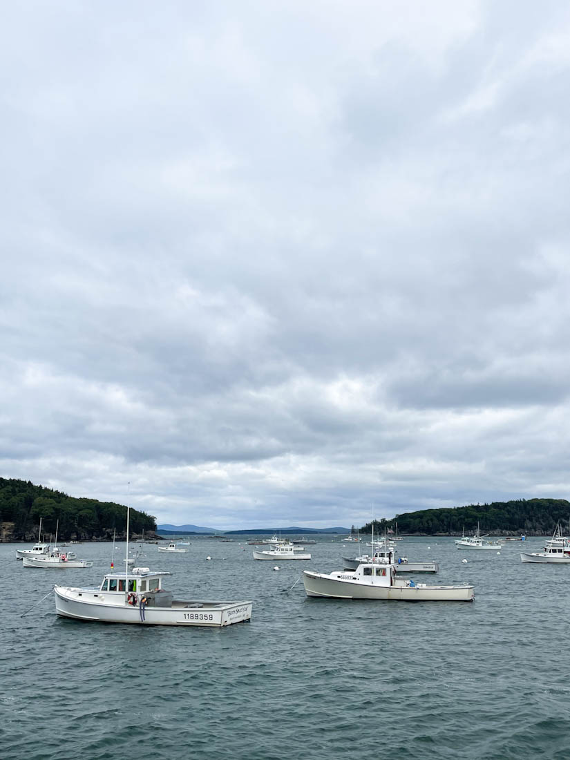 Bar Harbor with boats in Acadia National Park, Maine.
