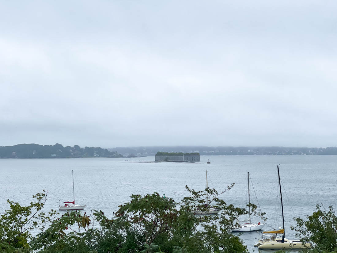 View of Casco Bay Fort Gorges in Portland Maine