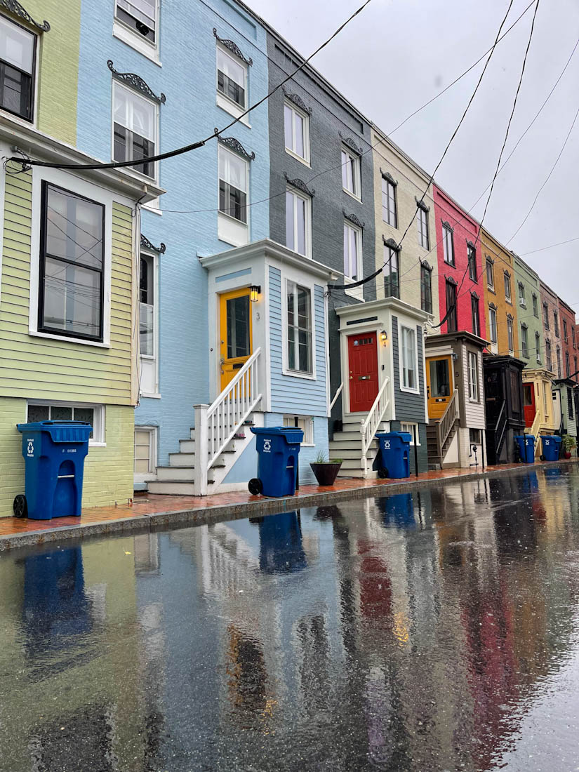 Colorful houses rain west Portland Maine