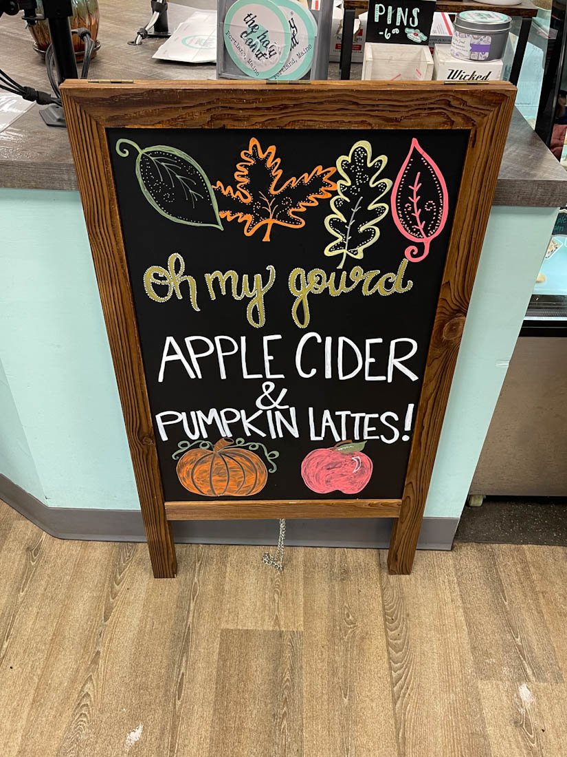 Fall board cider and pumpkin spice Holy Dount Portland Maine