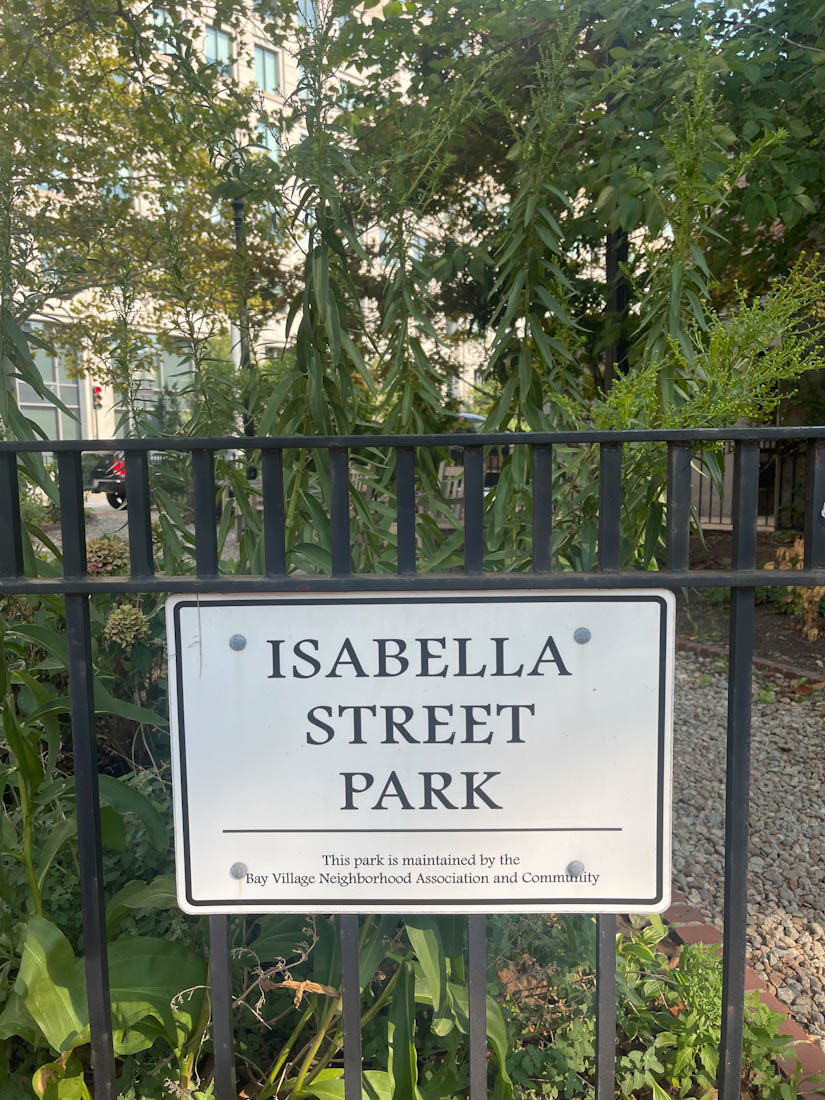 Isabella Street Park sign in Boston, MA.