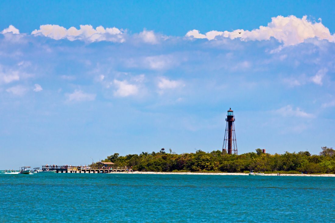 Scenic view of lighthouse at Sanibel Island from the waters