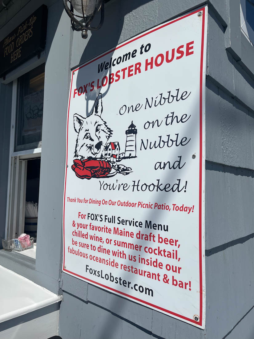 Sign for the Fox Lobster House near the Nubble Lighthouse on Cape Neddick in York Maine
