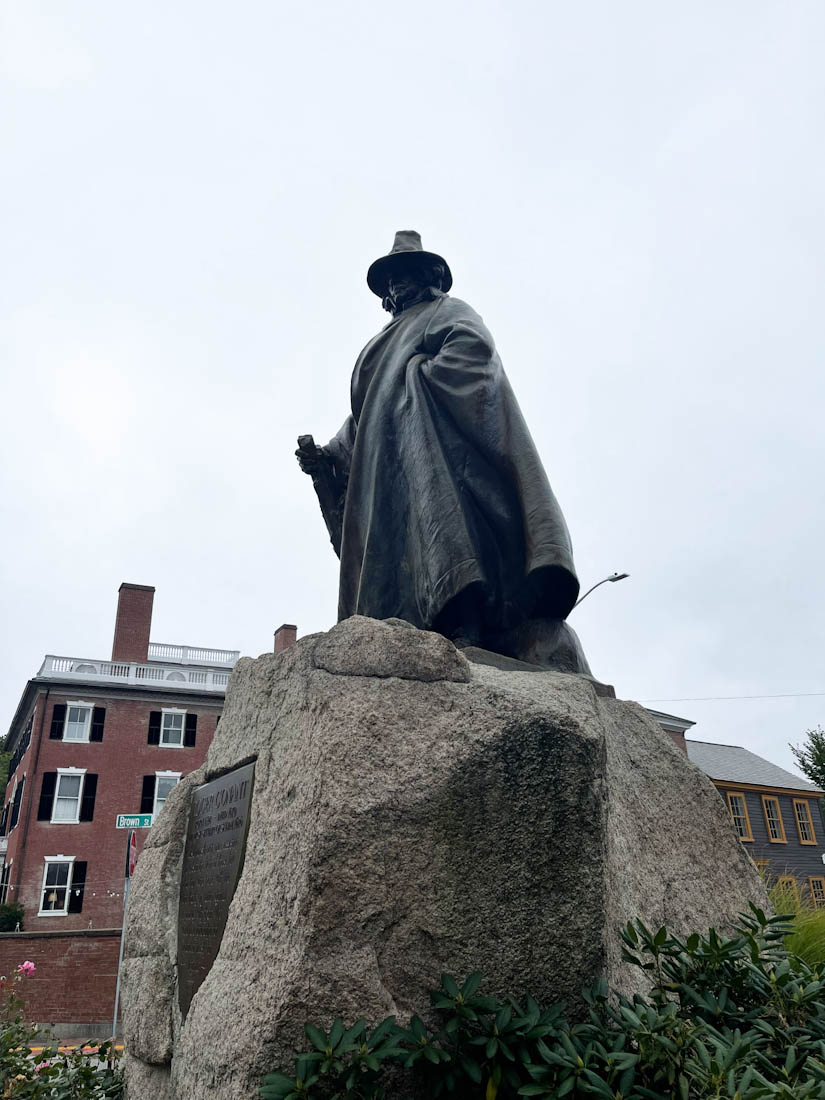 View of the Roger Conant Statue at the Salem Witch Museum in Salem Massachusetts