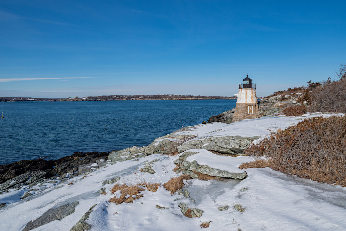 Castle Hill Lighthouse in Newport Rhode Island in the winter