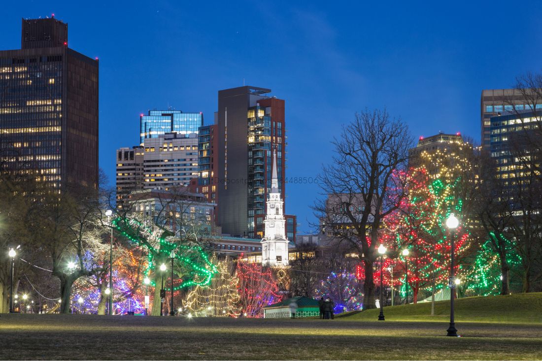 Holiday Lights at Night in Boston, MA.