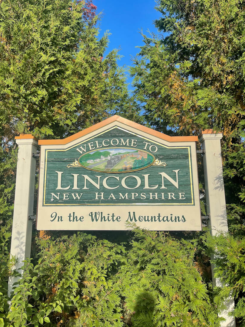 Lincoln welcome sign Kancamagus Highway New Hampshire