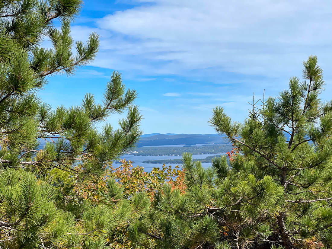 Trees frame sky at Mount Major Lake Winnipesaukee New Hampshire 