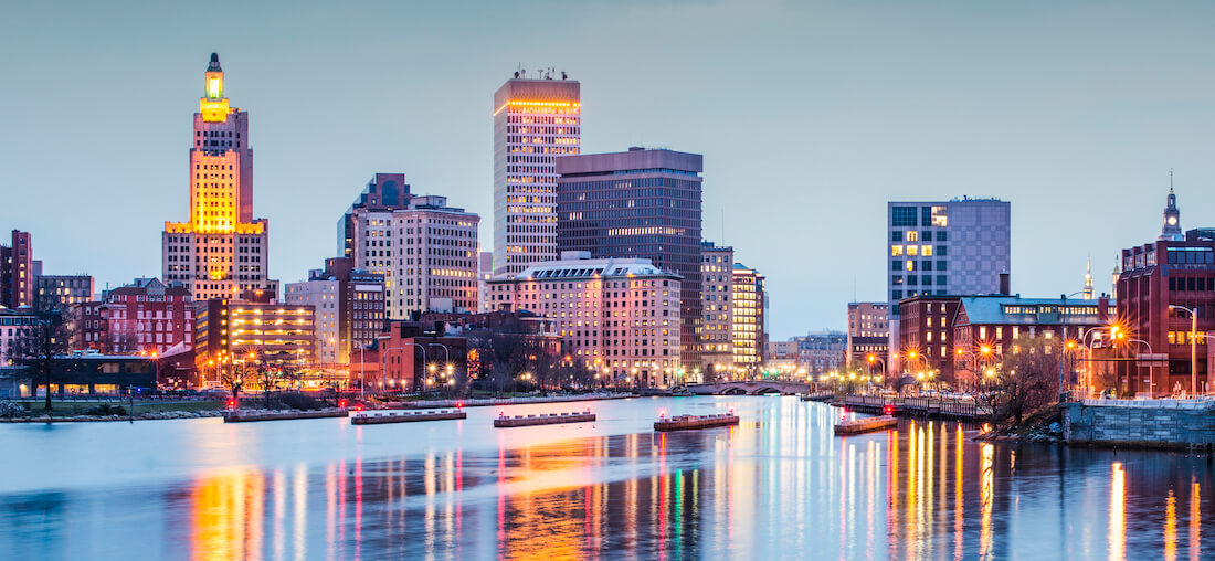 Providence Rhode Island skyline in winter