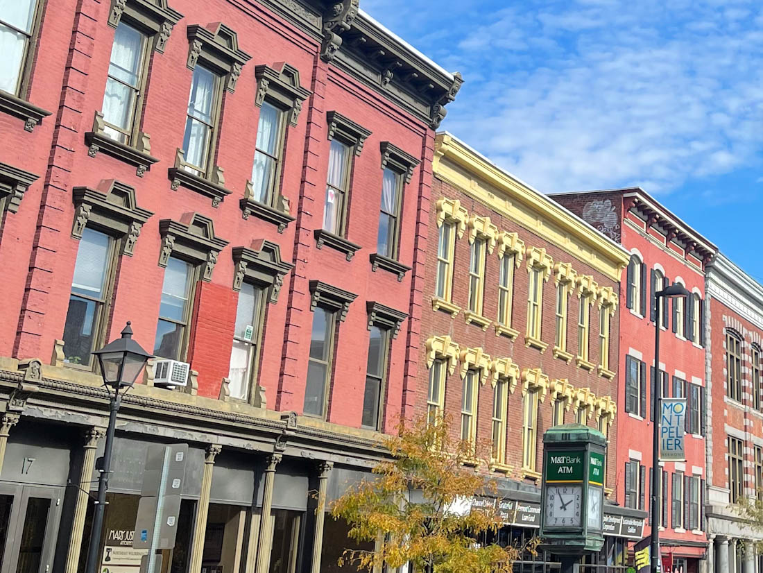 Colorful buildings along State Street in Montpelier Vermont