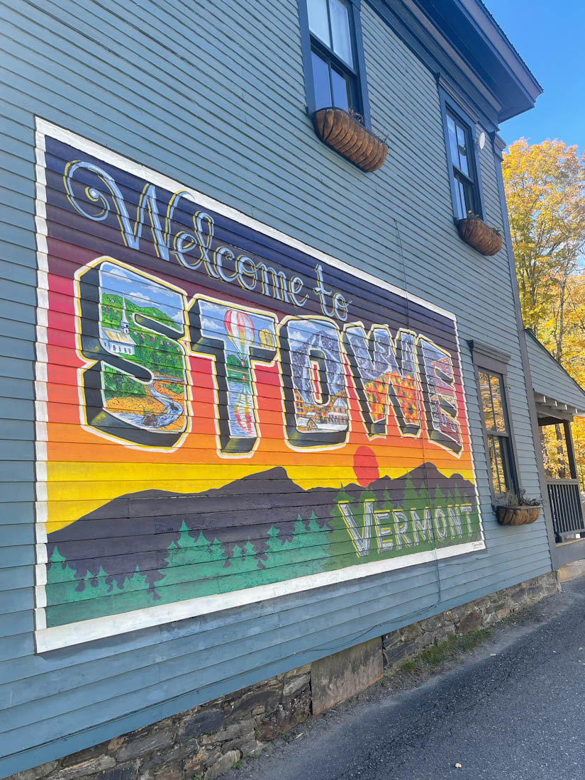 Stowe Welcome postcard mural Vermont