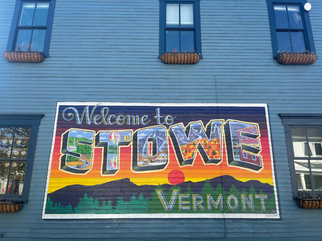 Stowe Welcome postcard mural art Vermont