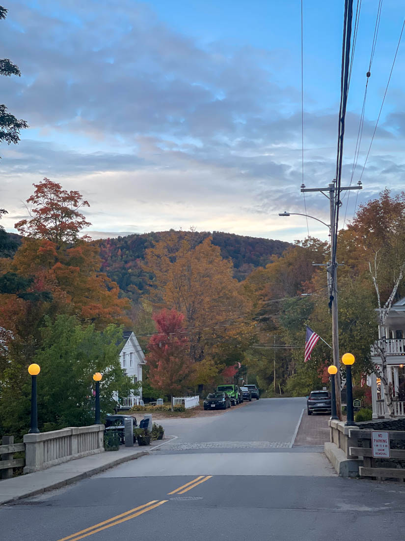 Fall color at dusk in Warren Vermont