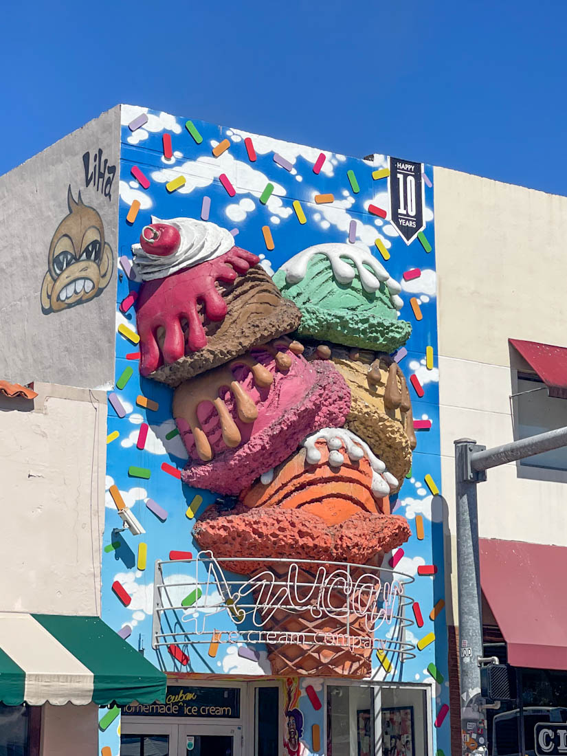 Giant ice cream mural outside Azucar ice cream Little Havana Miami 