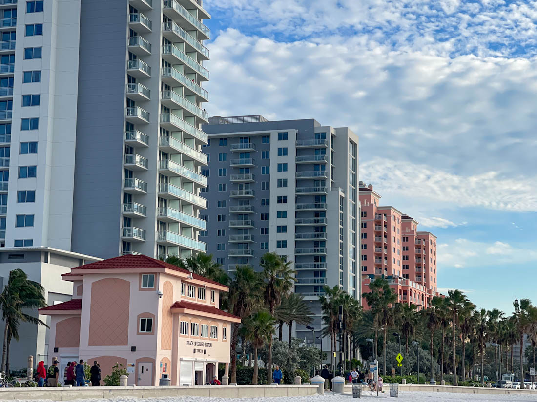 Clearwater Beach hotels lining the sand in Florida