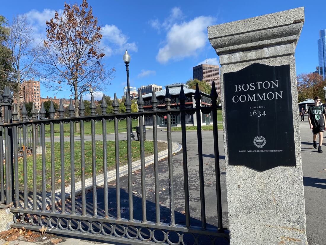 Entrance sign for Boston Common in Massachusetts.